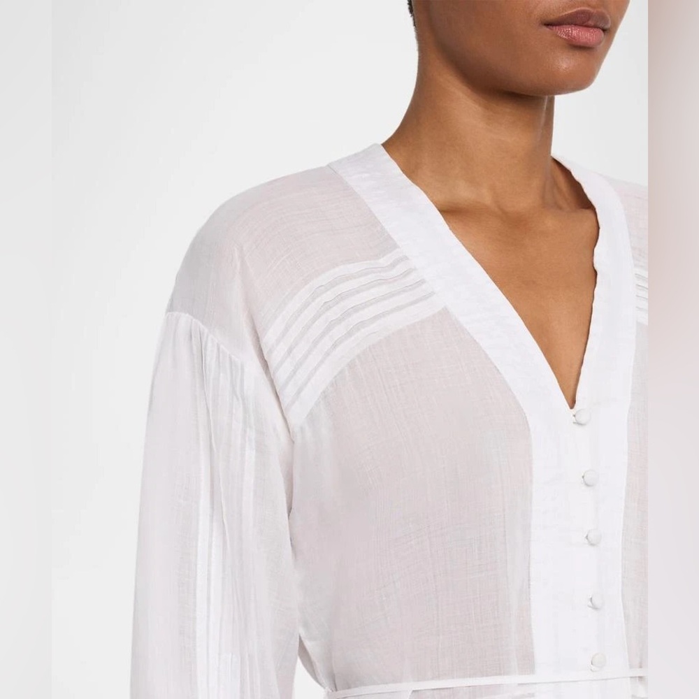 NWT Rag & Bone Viviana V-Neck Button Front Ramie White Blouse Sz L - Picture 2 of 15